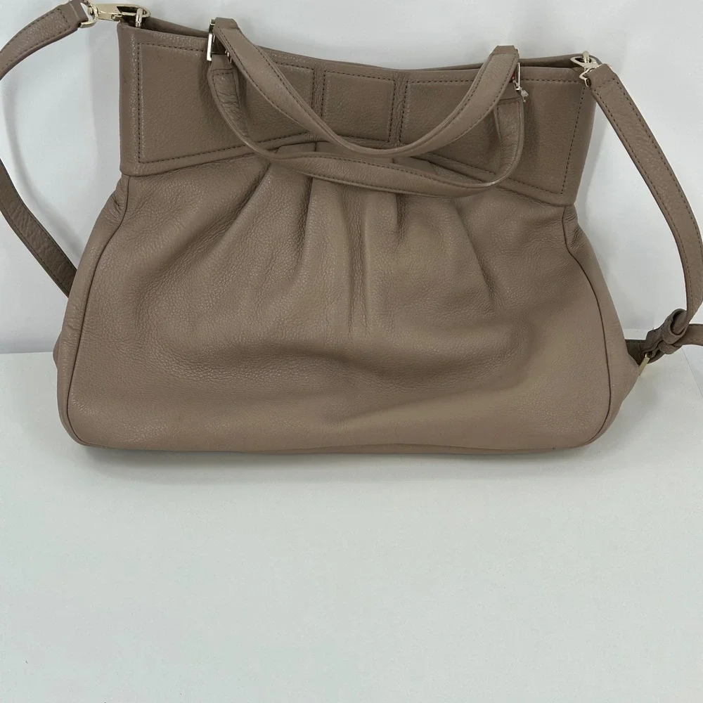 Kate Spade New York Pebbled Leather Bow Satchel Crossbody Taupe Bag